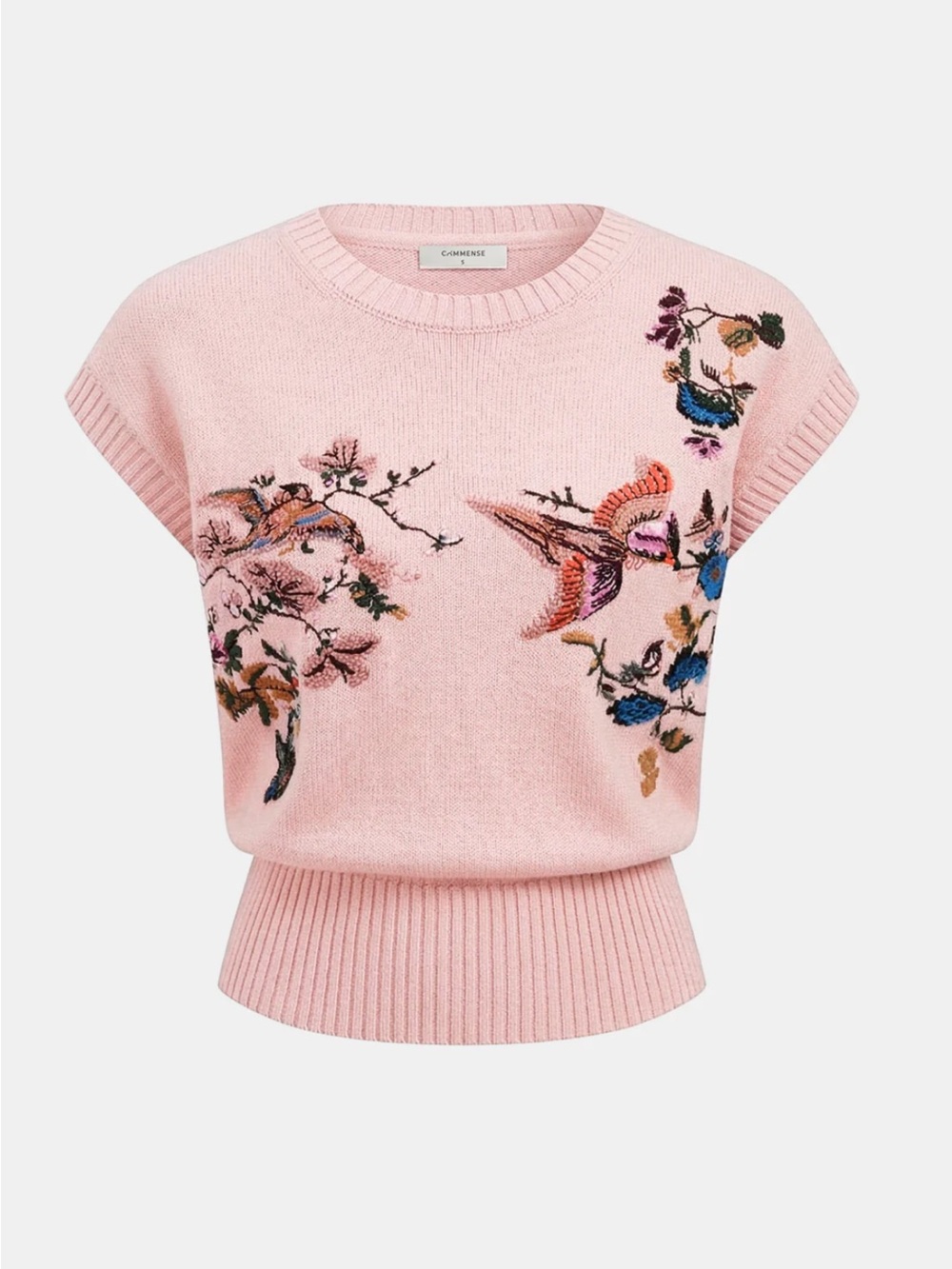 Sleeveless Pink Embroidered Knit Sweater Medium NWT